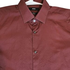 Hugo Boss Jenno Slim Fit 2-Ply Cotton Burgundy Dress Shirt - Sz M